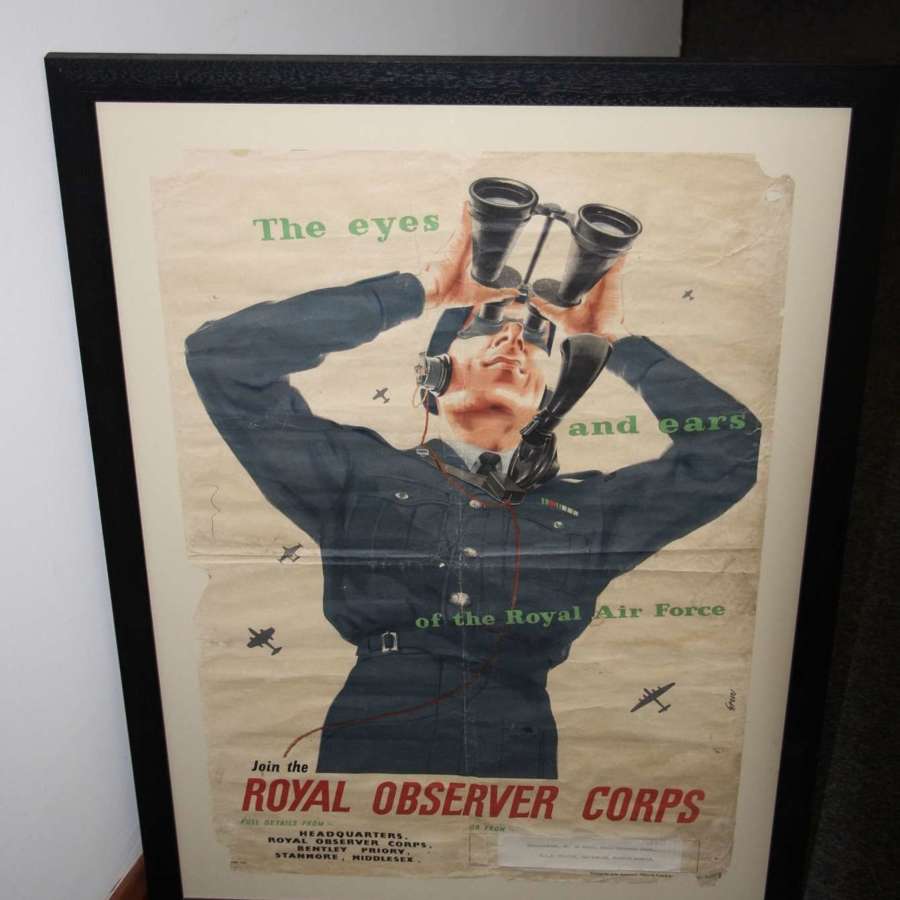 A original WW2 poster. Royal observer corps.RAF station Norwich.