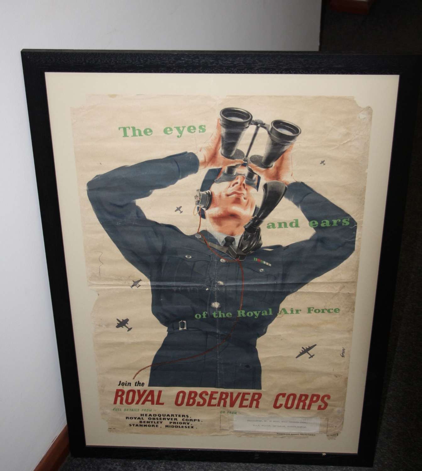 A original WW2 poster. Royal observer corps.RAF station Norwich.