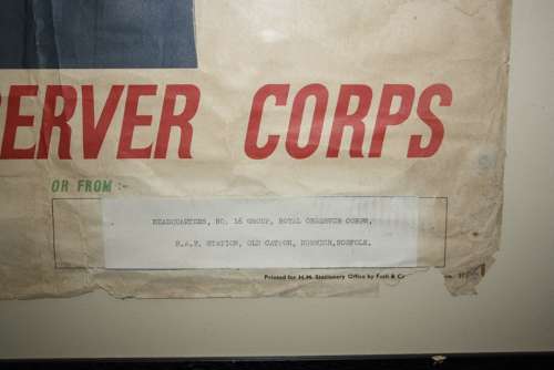 A original WW2 poster. Royal observer corps.RAF station Norwich.