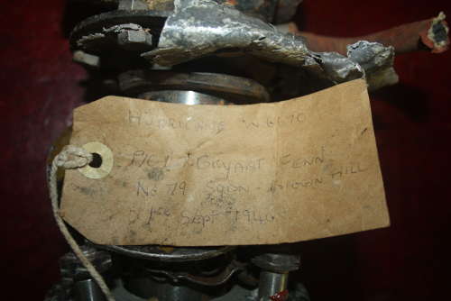 A WW2 HURRICANE,WHEEL HUB.FROM CRASH. NO79 SQD BIGGIN HILL.1ST SEPT 19