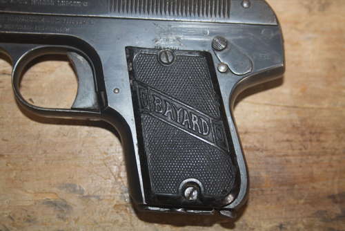 A OLD SPEC 7.65 BAYARD PISTOL. ALL CLICKS DRY FIRERS.