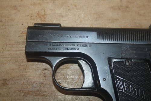 A OLD SPEC 7.65 BAYARD PISTOL. ALL CLICKS DRY FIRERS.