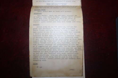 ORIGINAL PILOTS NOTES FOR A WW1 FIGHTER PLANE SE 5A.