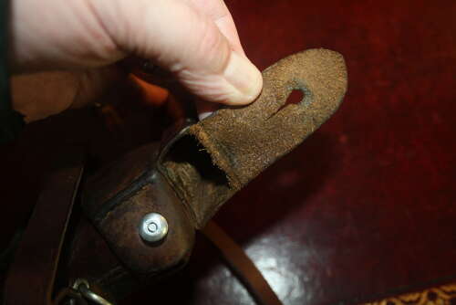 A VERY GOOD EARLY SWISS LUGER HOLSTER. UNUSUAL SPARE MAG ON TOP.