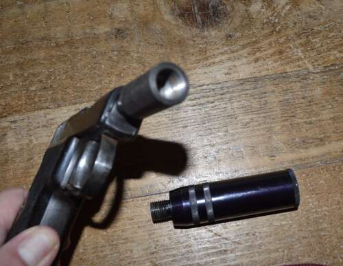 A .32 WEBLEY AUTO PISTOL. FITTED WITH A DUMMY SILENCER. EU DEACT.