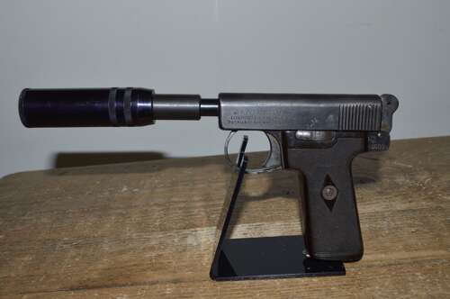 A .32 WEBLEY AUTO PISTOL. FITTED WITH A DUMMY SILENCER. EU DEACT.