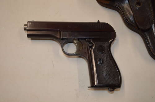 A WW2 7.65 MOD 27 SEMI AUTO PISTOL.WAFFENAMPT MARKED.NEW SPEC.COMES WITH ORIGINAL HOLSTER.