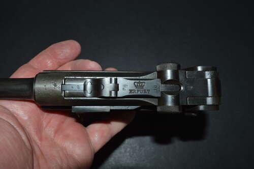 A  DEACTIVATED EU WW1 ERFURT LUGER REGIMENTAL MARKED .